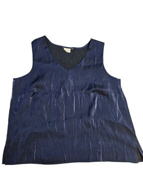 Shiny Blue Sleeveless V-Neck Shimmer Top - Navy